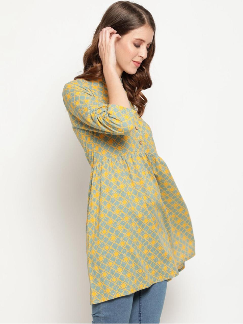 Green Printed Short Kurti